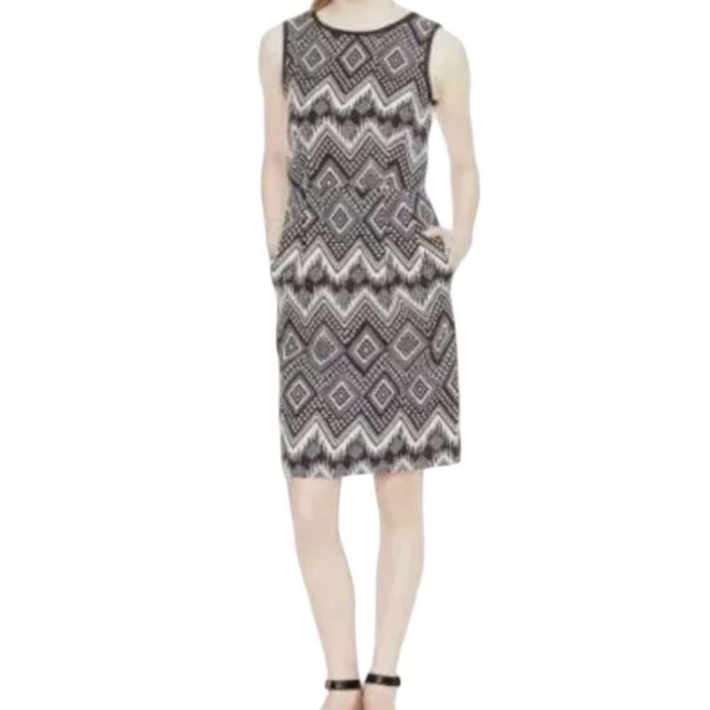 J. Crew Black Cream Geometric/Tribal Patterned Sleeveless Dress 2